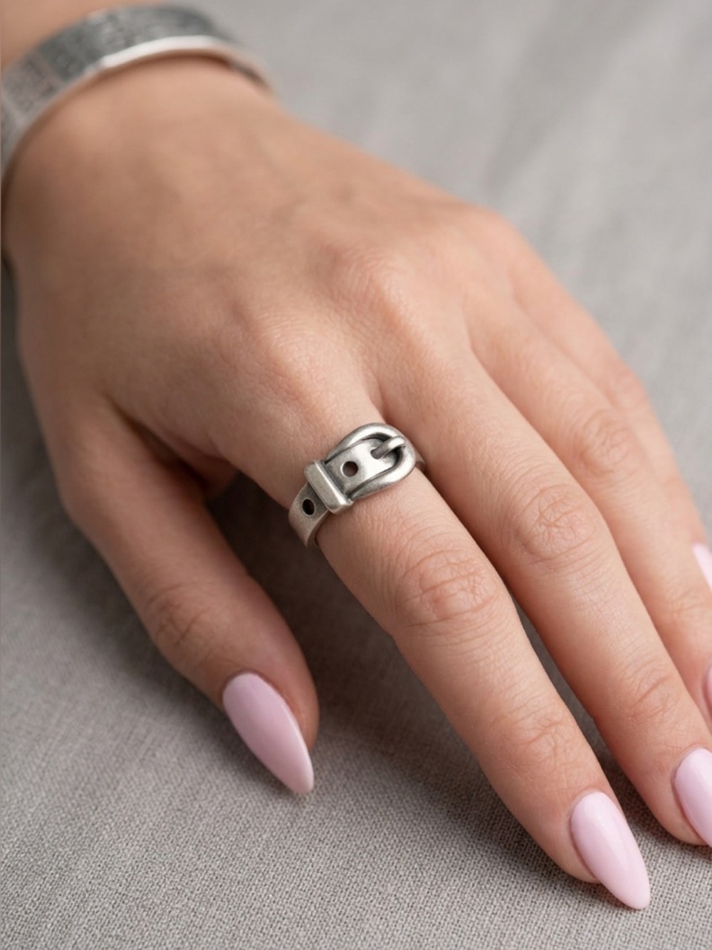 89: Mia Fiore Sterling Silver Belt Buckle Ring